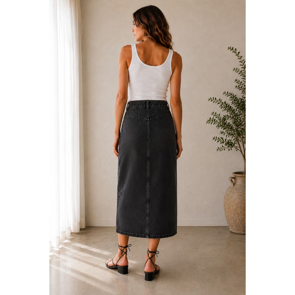 Free People We The Free Faded Black Wash Madison Utility Pocket Denim Midi Skirt - Picture 2 of 8